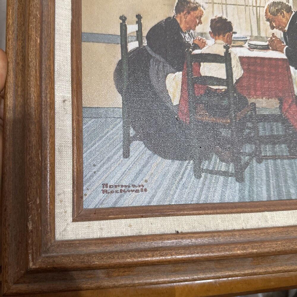 VINTAGE NORMAN ROCKWELL "FAMILY GRACE" Canvas Reproduction - Picture 3 of 9